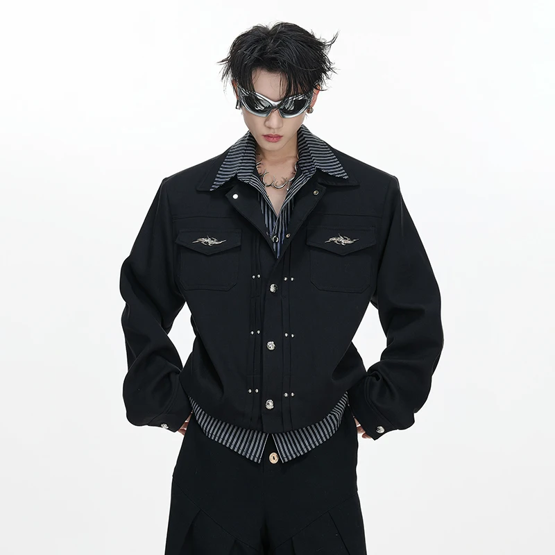 LUZHEN 2026 Spring New Trendy Logo Patchwork Pleated Design Rivet Metal Decorate Casual Jacket Men Fashion Handsome Coat JY6409