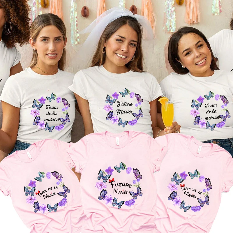 French Women Bridal Wedding Tees Team Bride Bridesmaid T-shirt Bachelorette Party Tees EVJF Future Bride Tops Single Farewell