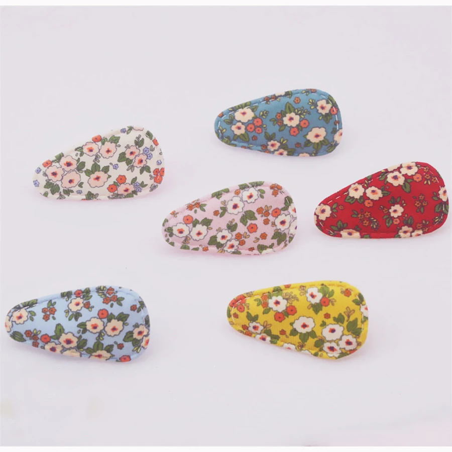 30Pcs/Lot Printed Fabric 4.5cm BB Hair Clip Cover Padded Appliques Without Clip For DIY Handmade Children Hair Clip Accessories