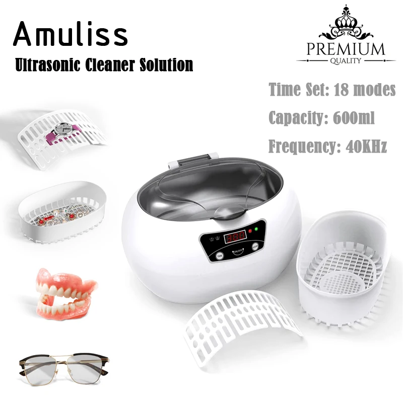 

Amuliss 46khz Ultrasonic Cleaner For Retainer Dentures Jewelry Cleaner Ultrasonic Machine 600ml Glasses With 18 Timer For Gift