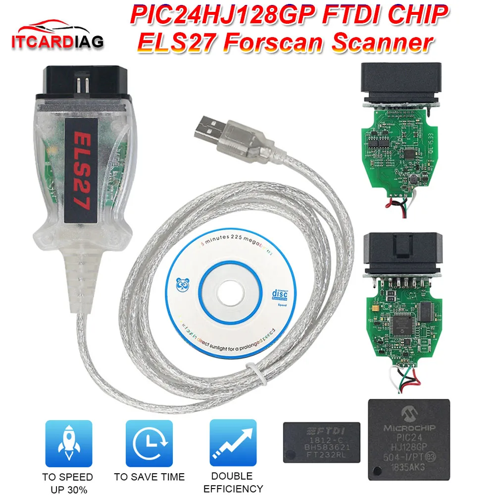 

ELS27 FORScan OBD2 Scanner PCB PIC24HJ128GP FTDI Mircochip ELS 27 J2534 Diagnostic Cable forMazda/Ford/Mercury Multi Languages