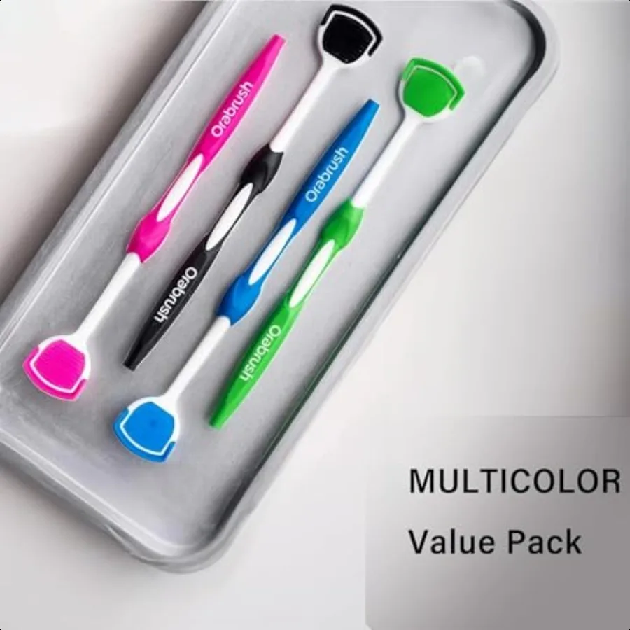 ألوان منظف اللسان من Orabrush قد تتختلف عبوة من قطعتين