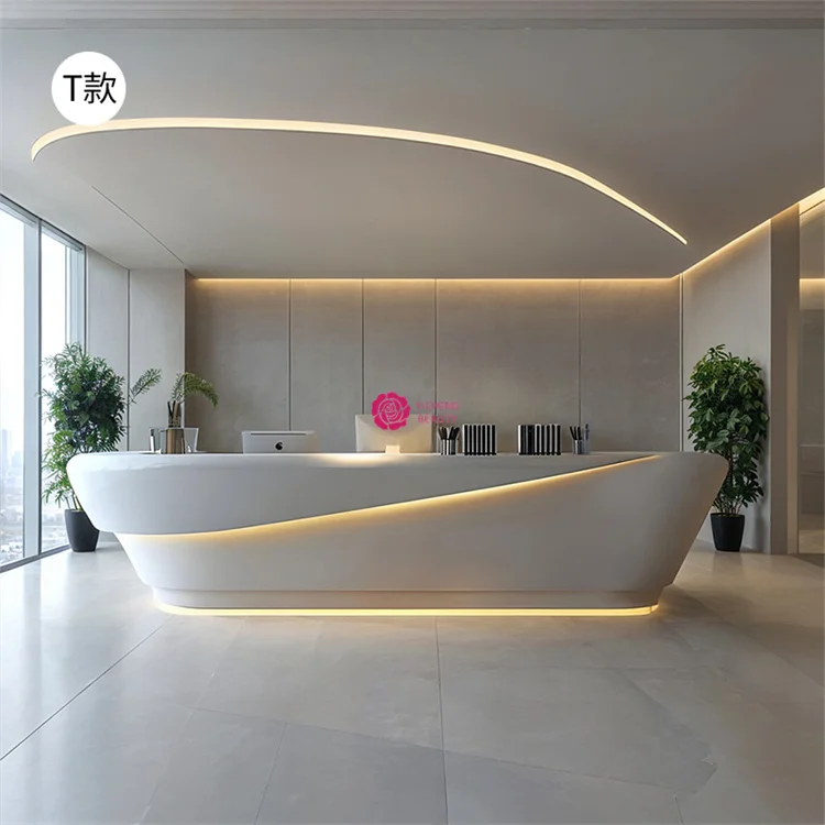 تخصيص. Yicheng الجمال الحديثة الفاخرة الأبيض جودة عالية رخيصة تصميم تحسس خط الشعور مكتب الاستقبال مكتب استقبال الفندق D