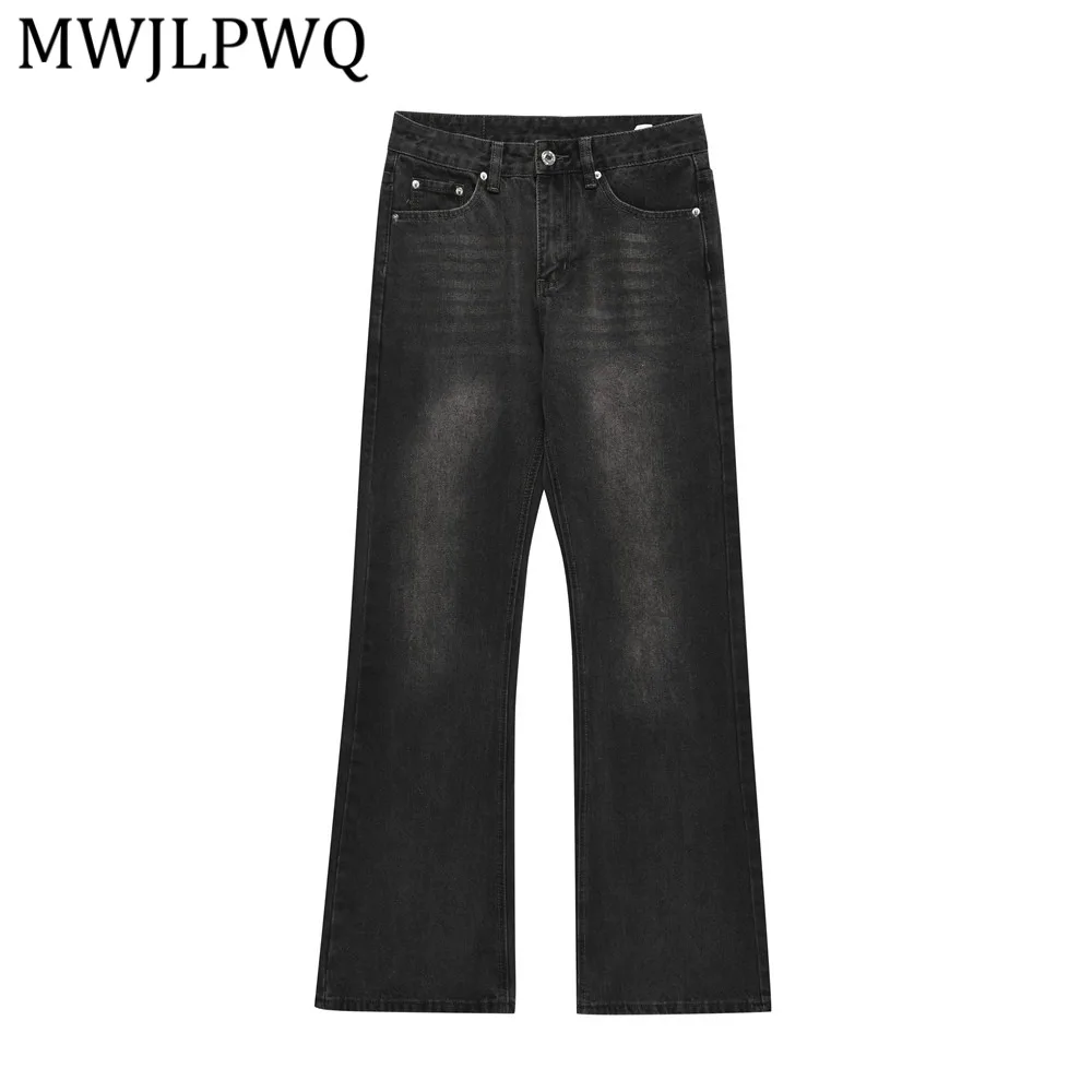 

MWJLPWQ Washed Denim Flared Trousers American Retro Men's High Street Loose Wide-Leg Bell-Bottom Casual Floor-LengthPants 14461