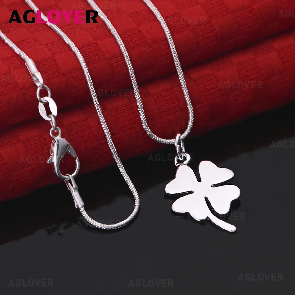 

AGLOVER 925 Sterling Silver Four-Leaf Clover Pendant Necklace Women's Exquisite Cute Wedding Party Jewelry