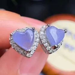 1 Pair Fengbaowu Natural Tanzanite Heart Earring 925 Sterling Silver Crystal Healing Stone Fashion Jewelry Gift Women