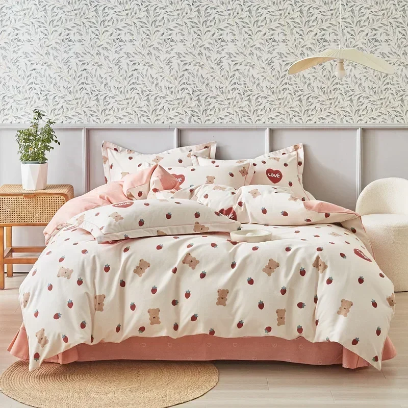 

High Quality Printed 100% Cotton Duvet Cover Set with Sheets Soft Thicken Queen Bedding Set Cozy Pure Cotton Blanket Cover Set