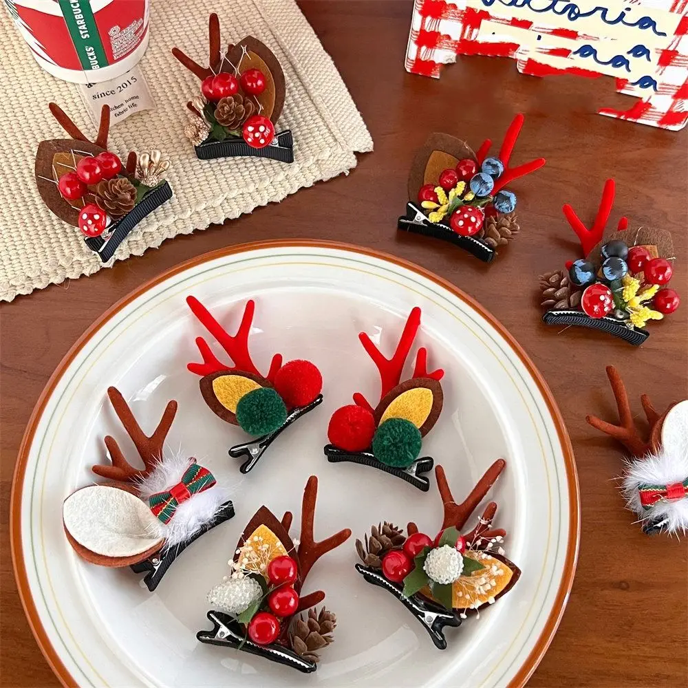 

1 pair Bowknot Christmas Hairpin Santa Claus Sequin Children Deer Antler Hair Clip Snowflake Bear Christmas Hat Headabnd