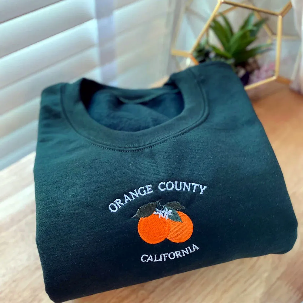 Orange County California Cute Embroidered Sweatshirts Retro Crewneck Long Sleeve Thick Cotton Pullovers Women Casual Sweaters