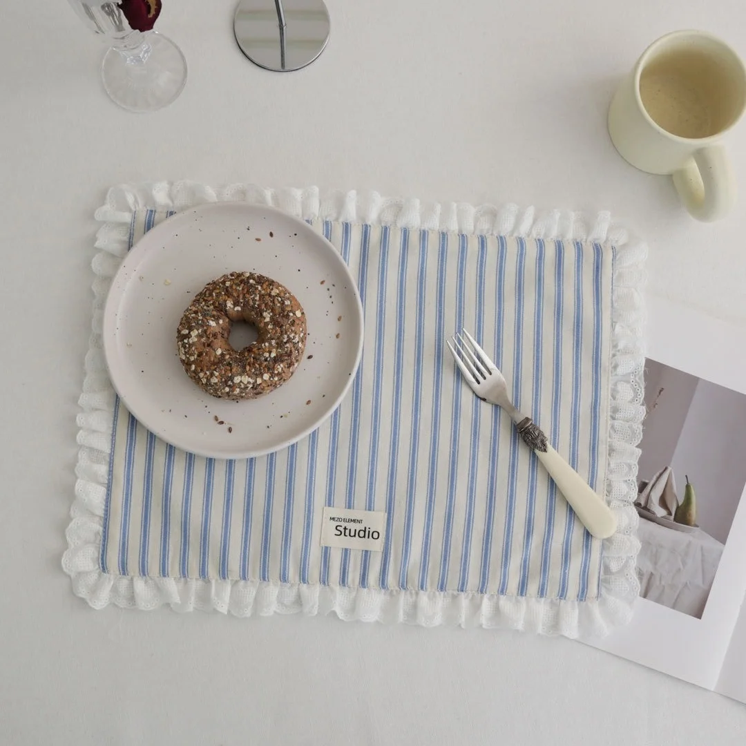 Korean Striped Lace Napkins Thickened Double-Layer Placemats Multi-Purpose Dust Cover Cloth Food Photography Background Cloth