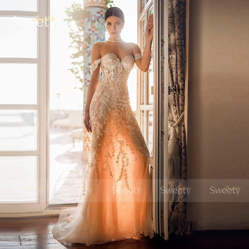 Abito da sposa con strascico staccabile a sirena in organza con ricamo abito da ballo con scollo a barca senza maniche con lacci Robe De Mariee personalizzato