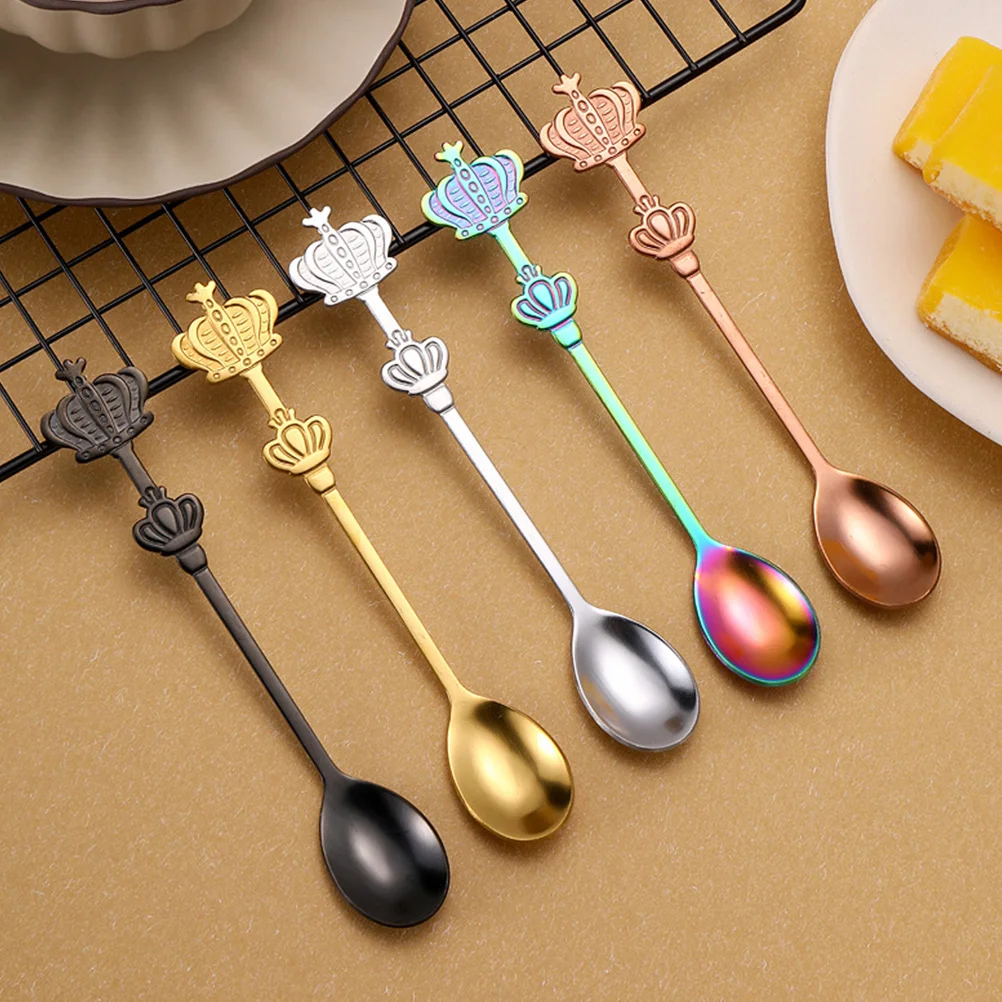 4 Pcs Crown Spoon Golden Bridal Shower Gifts for Guests Coffee Creative Design Mixing Stainless Steel Stirring