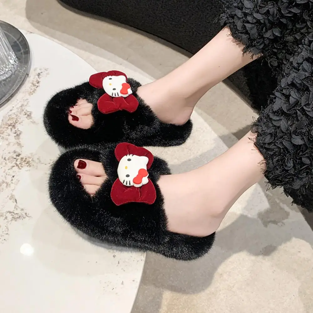 

Плюшевые тапочки в стиле аниме «Hello Kitty», женские домашние тапочки с героями мультфильмов Sanrio Kawaii, домашние нескользящие домашние тапочки на толстой подошве для девочек