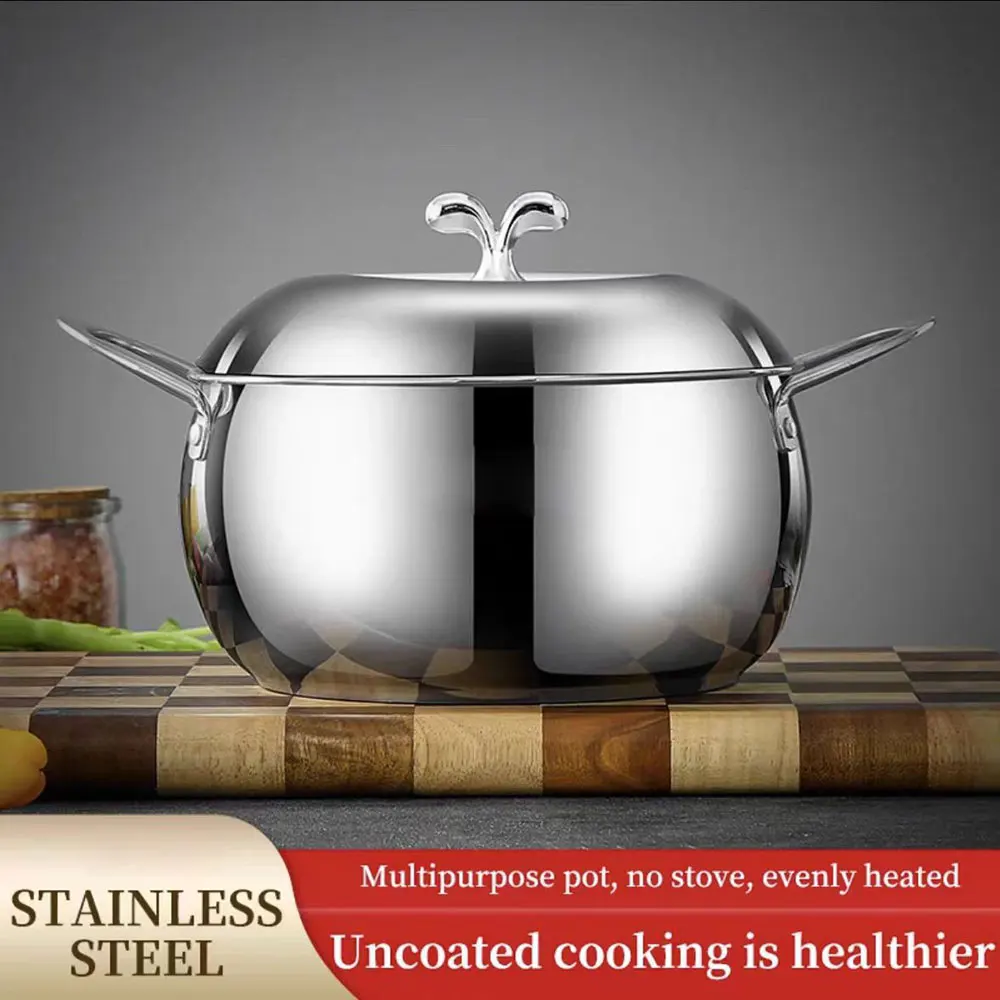 

5PCS stainless steel apple shaped stew pot with steel lid, equipped with bowl extractor, clamp, pot ear hand clamp