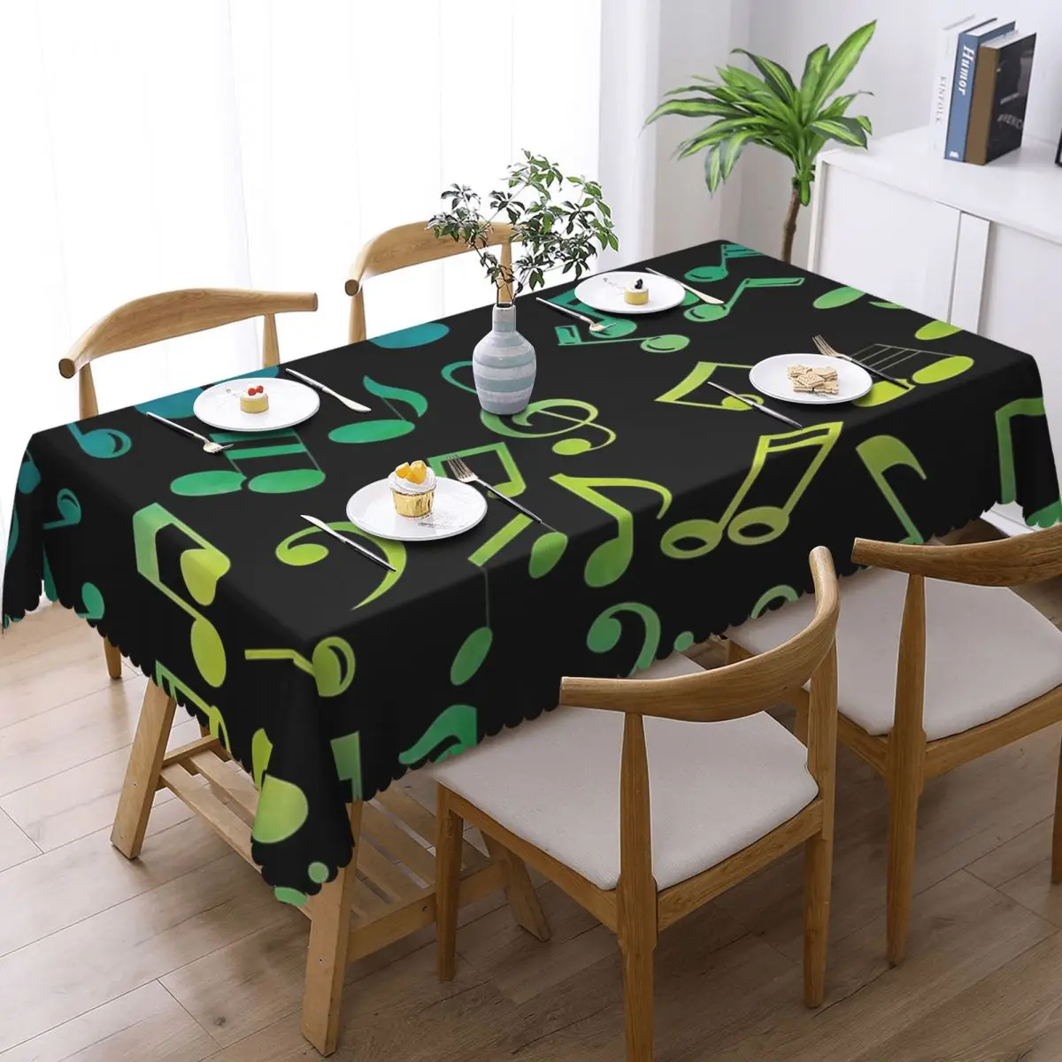 Yellow And Green Music Notes Tablecloth Restaurant Kitchen Rectangular Tablecloth Festival Party Tablecloth  Dining Table Cover