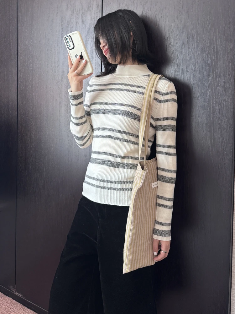 

Женский вязаный свитер Hey Wool из 100% шерсти с длинным рукавом, полувысоким воротником, кружевным узором, в повседневном стиле, стандартный крой, осенняя мода