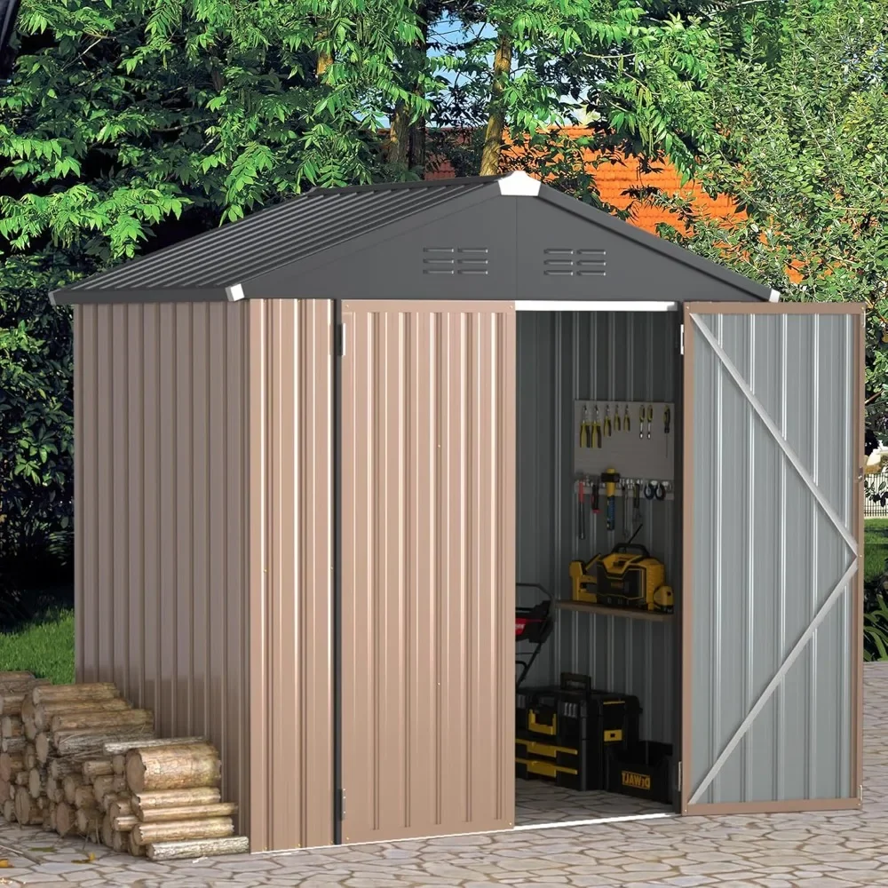 6x4 Sheds Storage Sheds & Outdoor Storage, Small Outdoor Storage Garden Shed Outside Shed kit, Galvanized Metal Utility Shed