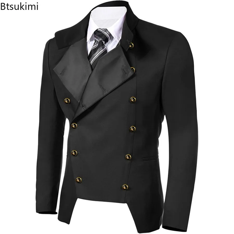 جديد الرجال مزدوجة الصدر دعوى معطف تأثيري ازياء القرون الوسطى Steampunk سترة القوطية الفيكتوري لعب الأدوار أداء زي #2