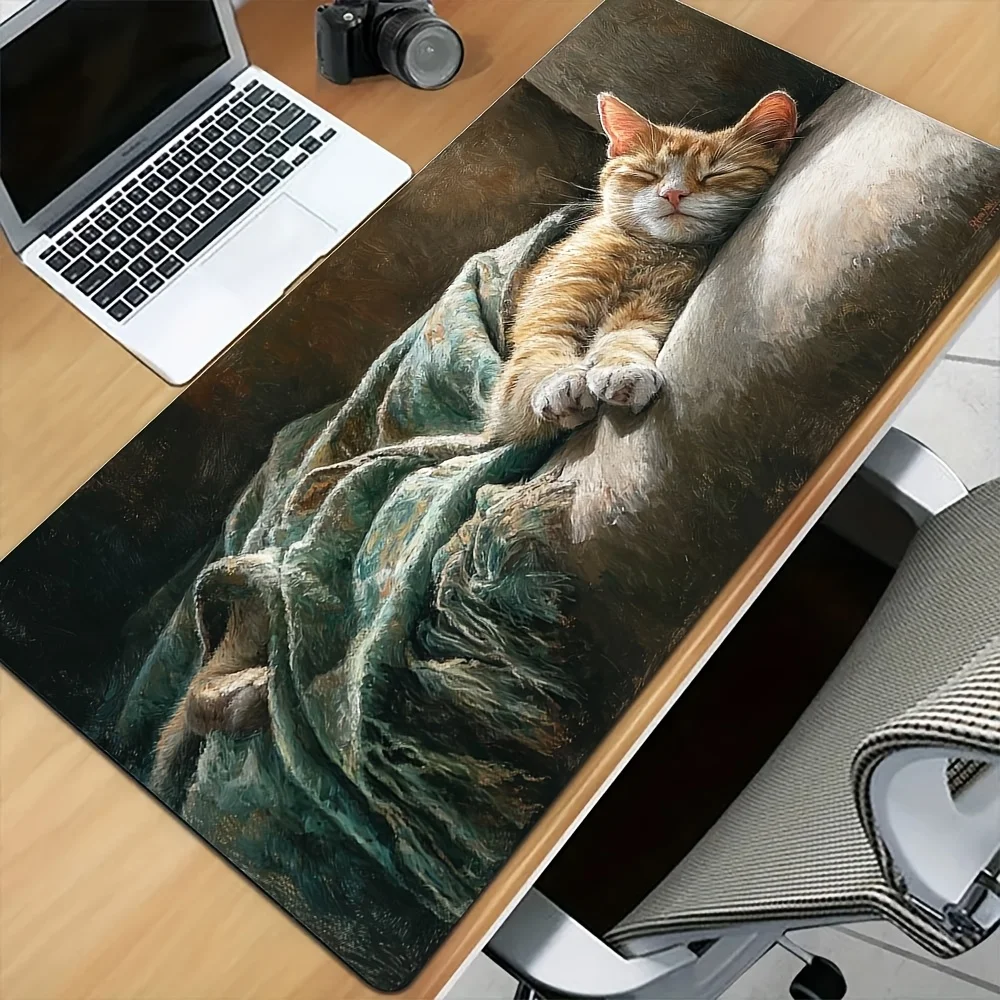 

Винтажный коврик для стола с изображением спящего оранжевого кота, милый коврик для мыши с котенком, нескользящий коврик для клавиатуры