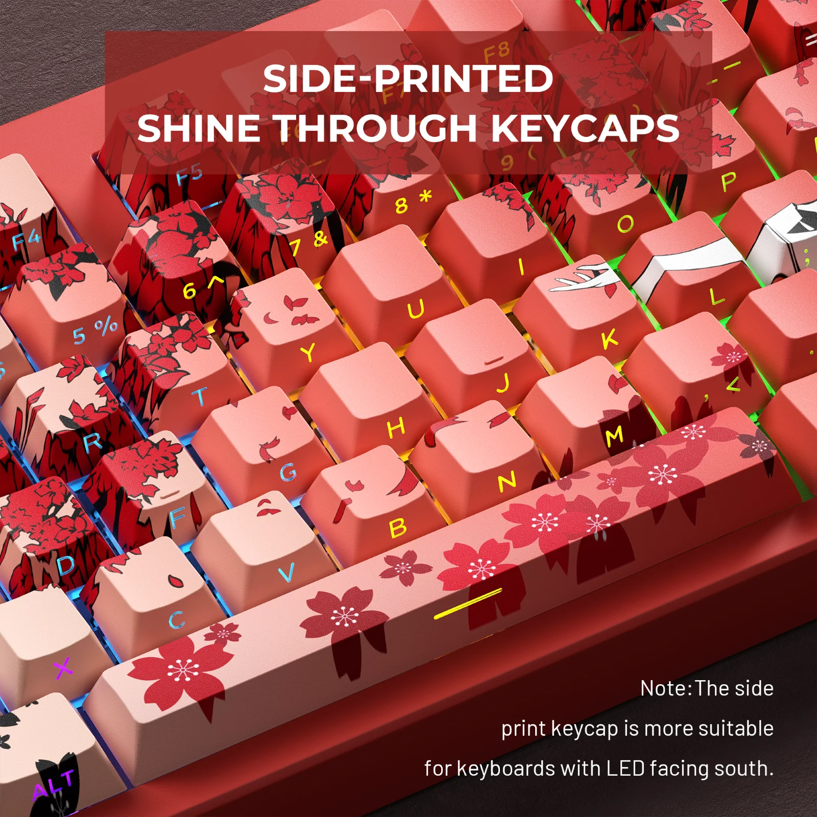 XVX Raven Sakura Keycap Cherry Profile Dye Sub Side Print Shine Through PBT Anime Keycaps For Mechanical Keyboard 131 Keys