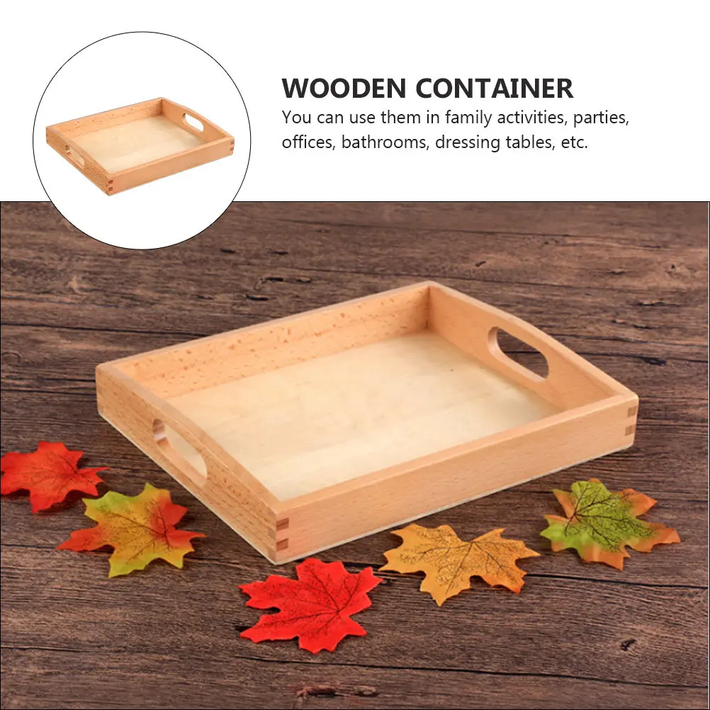 Sturdy Wooden Tray Natural Wood Grain Serving Box Storage Container for Crafts Kids Activities Family Gatherings Bathrooms