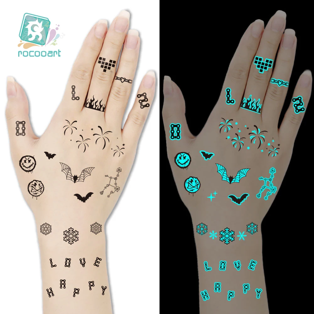 20Sheets Fake Tattoo Stickers For Girls Glowing In The Dark Tiny Small Temporary Tattoos For Women Men Finger Hands Stickers