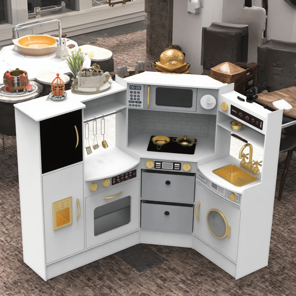 Unisex PLAYHOUSE TOYS Wooden Play Kitchen Set Multifunctional Induction Cooker Educational Food Toy for Kids