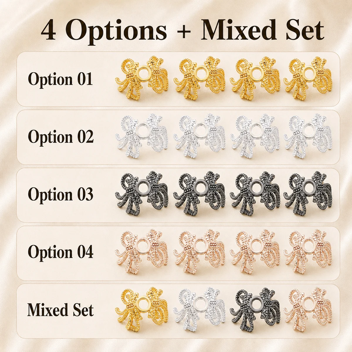 13x20mm 5Pcs Multicolor Bowknot Metal Bead Caps Suitable for Jewelry Making Bracelets Necklaces Keychains DIY Accessories