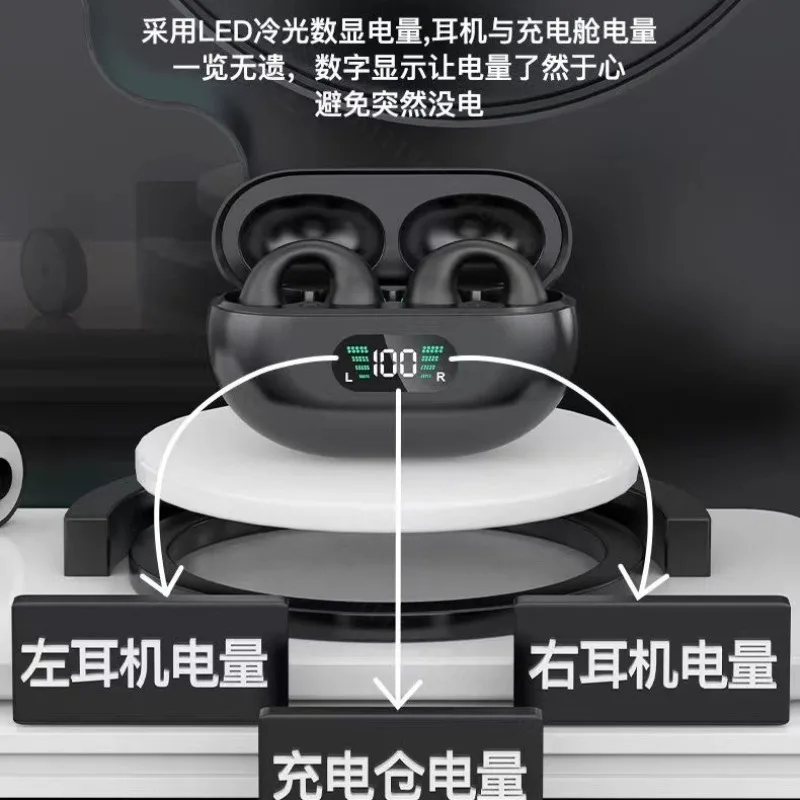 Wireless Bluetooth Ear Clip Earbuds, Open Ear Sports Headphones, Noise Cancelling, Long Battery Life Universal Earphones