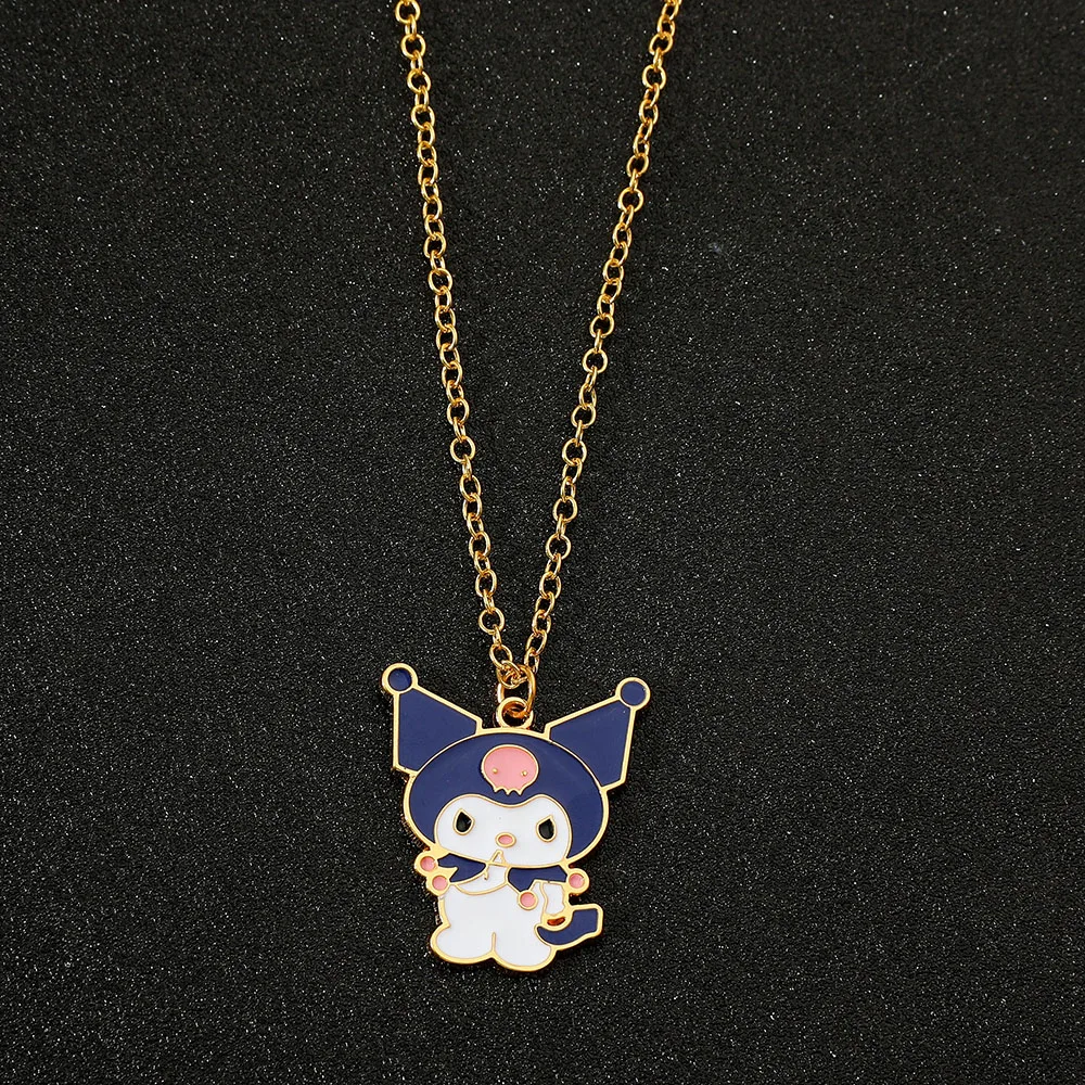 Anime Sanrio Figure Necklace Kuromi Cartoon Metal Enamel Pendant Necklace Kawaii Women Girl Party Birthday Jewelry Gifts