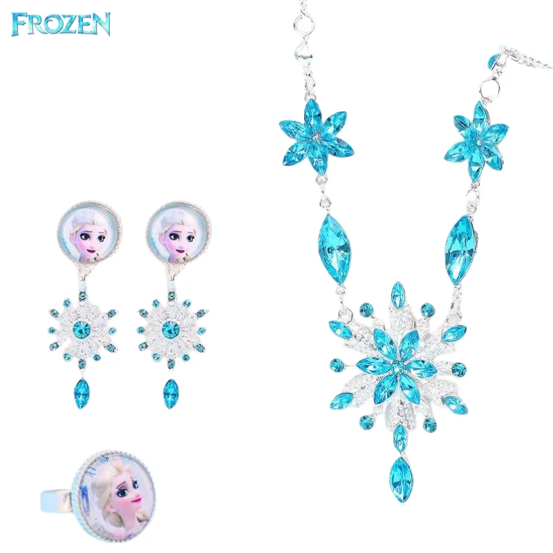 Frozen Elsa anime peripheral creative cartoon cute children's ear clip necklace ring toy set good-looking girl birthday gift