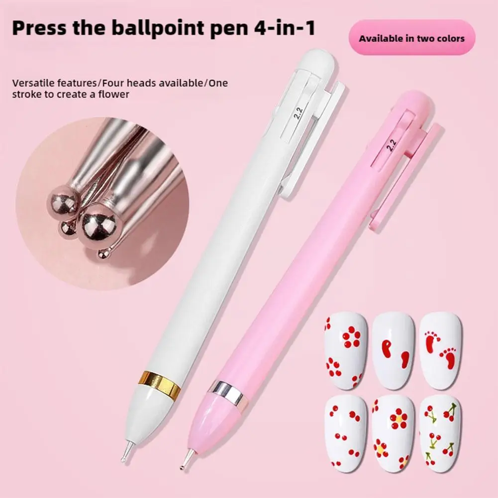 2pcs 4 in 1 Nail Dotting Pen Creative DIY Nail Art Dotting Painting Tools Rotatable Ballpoint Dotting Tools Nail Point Drill Pen