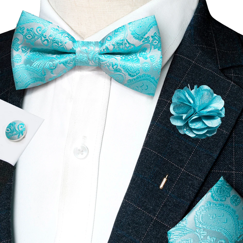 Champagner-Seiden-Jacquard-Paisley-Fliege für Herren, Brosche, Einstecktuch, Manschettenknöpfe-Set, vorgebundene Fliege mit Schmetterlingsknoten für Männer, Hochzeit, Geschäft – Detail 33