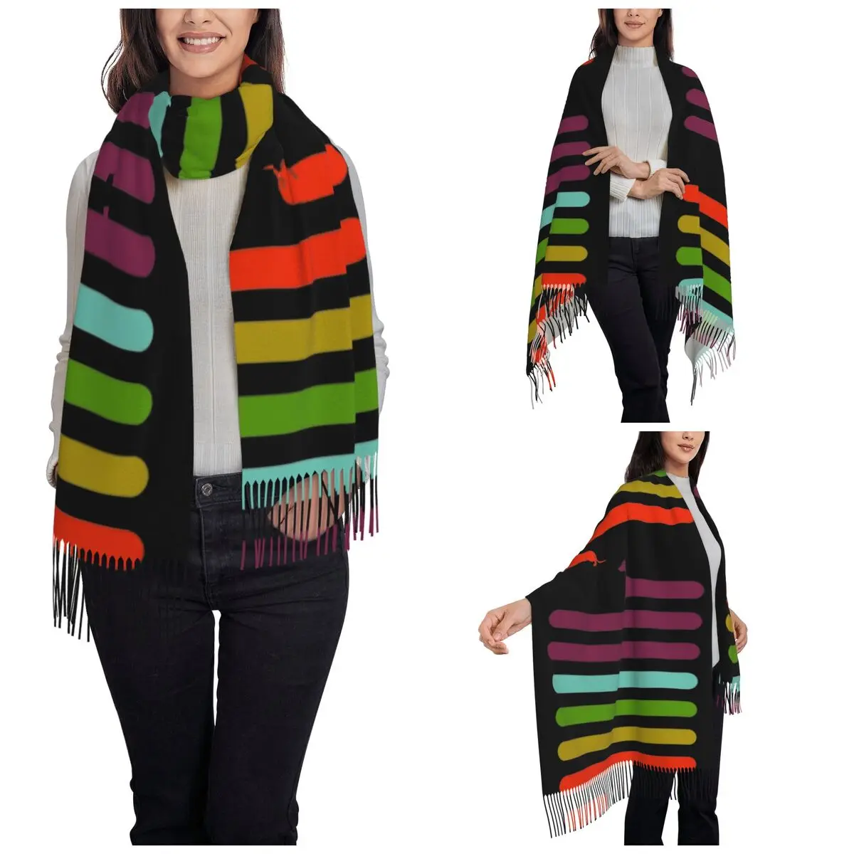 Very Long Dachshund Shawl Wrap for Womens Warm Long Soft Scarf Pashminas Tassel Scarves