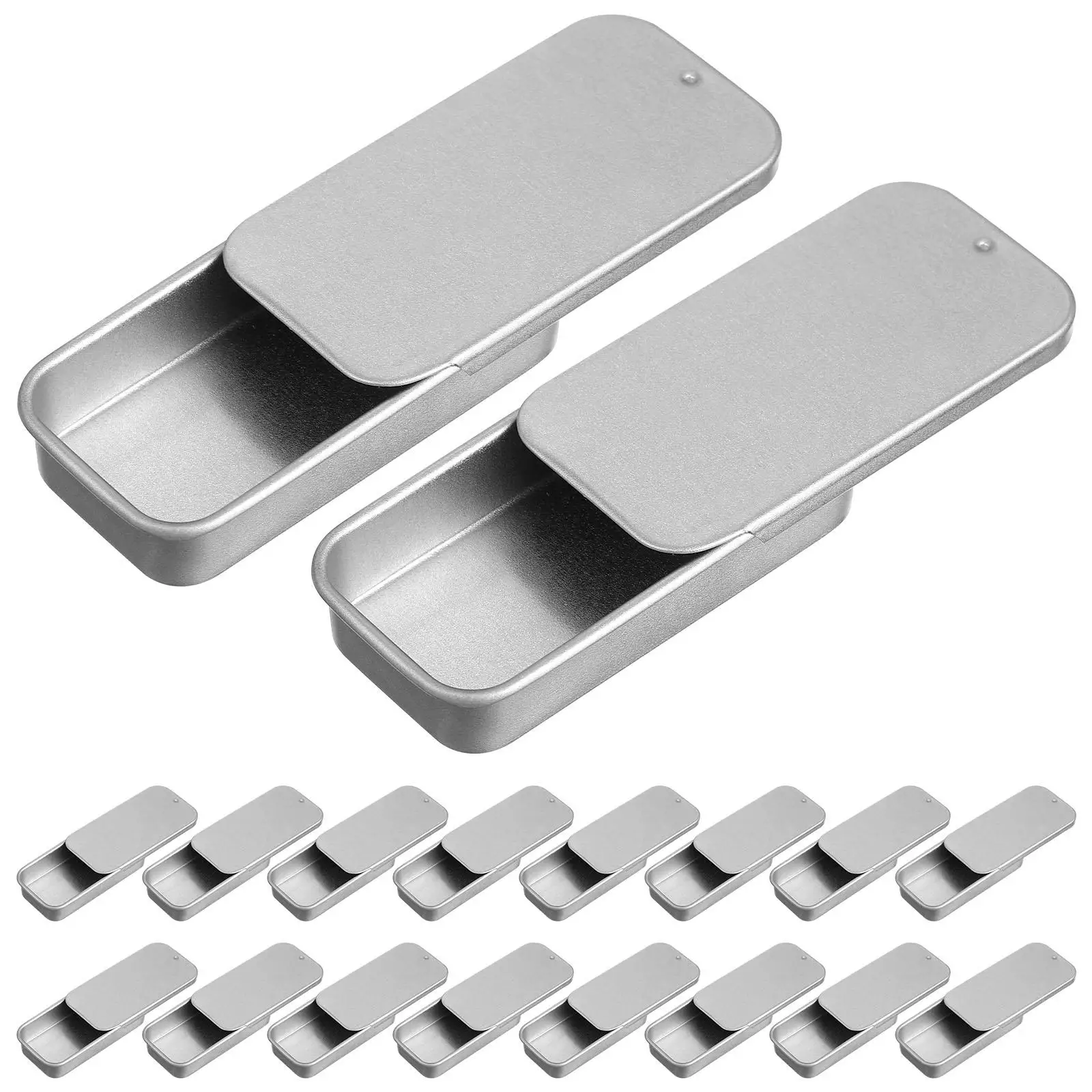 18pcs Balm Boxes Tinplate Cans 50X25X10mm Matte Silver Rectangular Tins Empty Candy Cases Storage Containers Small Gifts