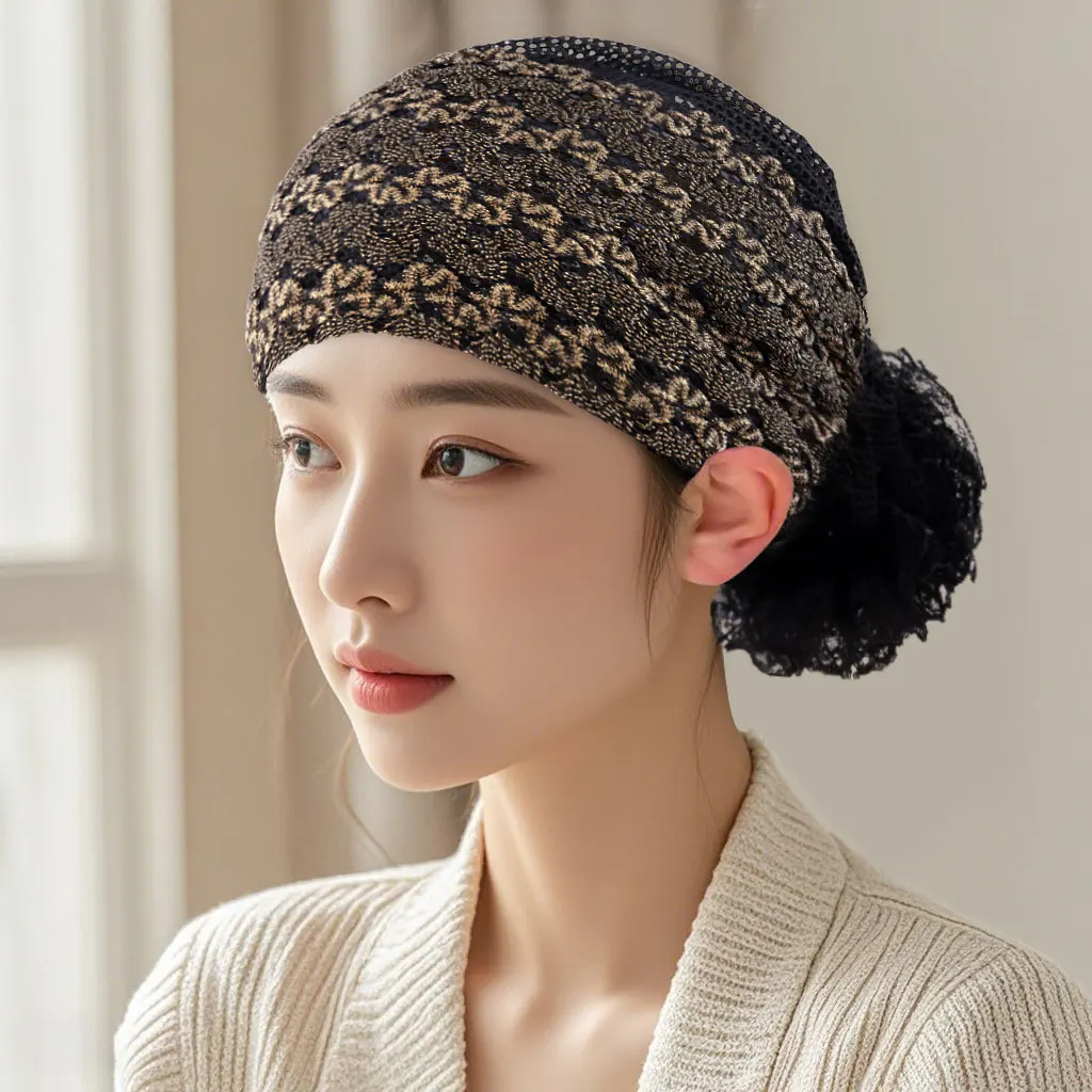 

All-Season Women’s Casual Bald Hat - Fashion Splicing Design Baotou Cap with Decorative Back Flowers