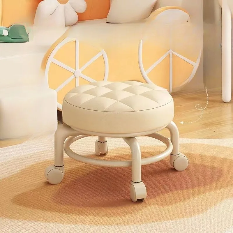 Universal Wheel Small Stool Home Pulley Low Stool Wheeled Bench Small Round Stool Sofa Stool Small Chair Plastic Backrest