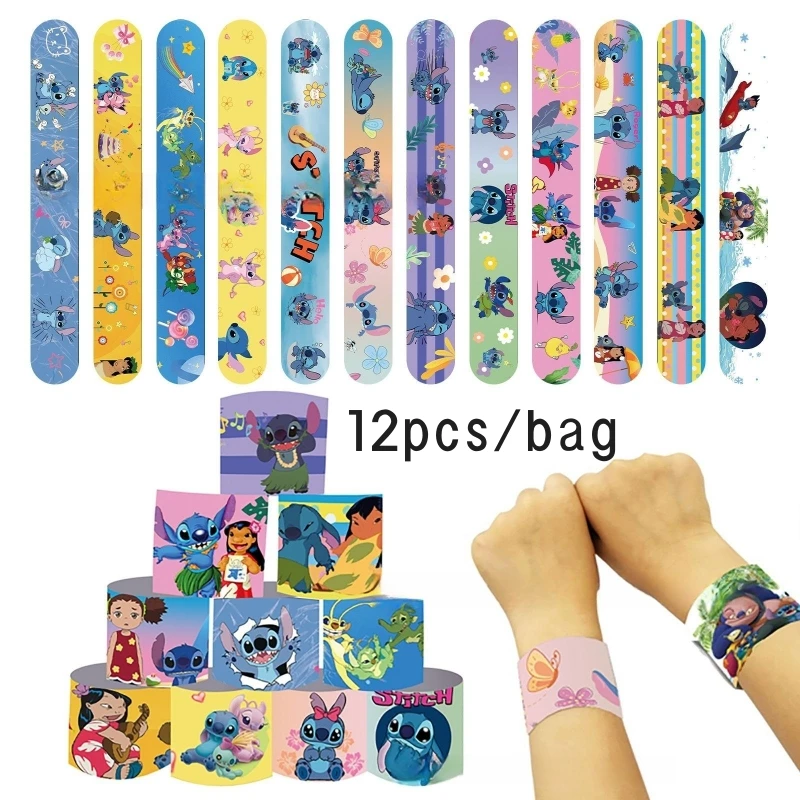 Disney Snap Circle Party Bracelets Stitch Figures Anime Wristband Child Slap Band Puzzle Toys Boys Girls Birthday Party Gifts