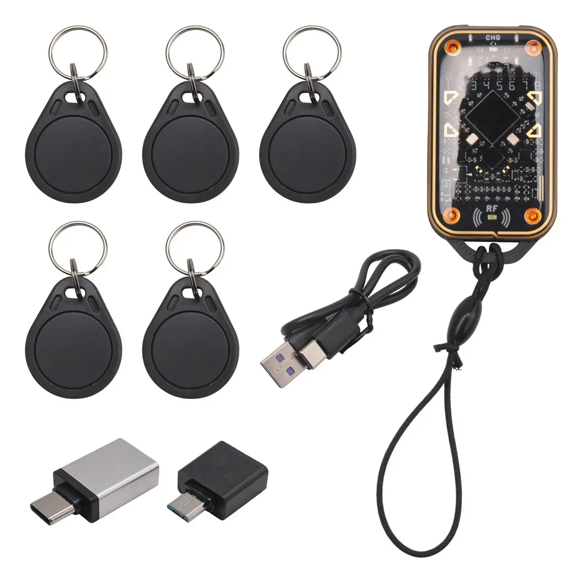 Upgrade Smart Card Emulator RFID Smart Chip Reader+5XUID Keychain 13.56M Card Decode NFC Duplicator 125K-[A04I]