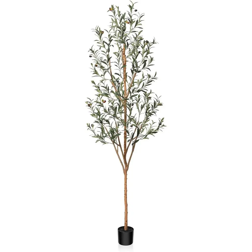 

7-Foot Tall Artificial Olive Tree with Silk Leaves, Wooden Branches, and Fruits for Indoor Home or Office Decor