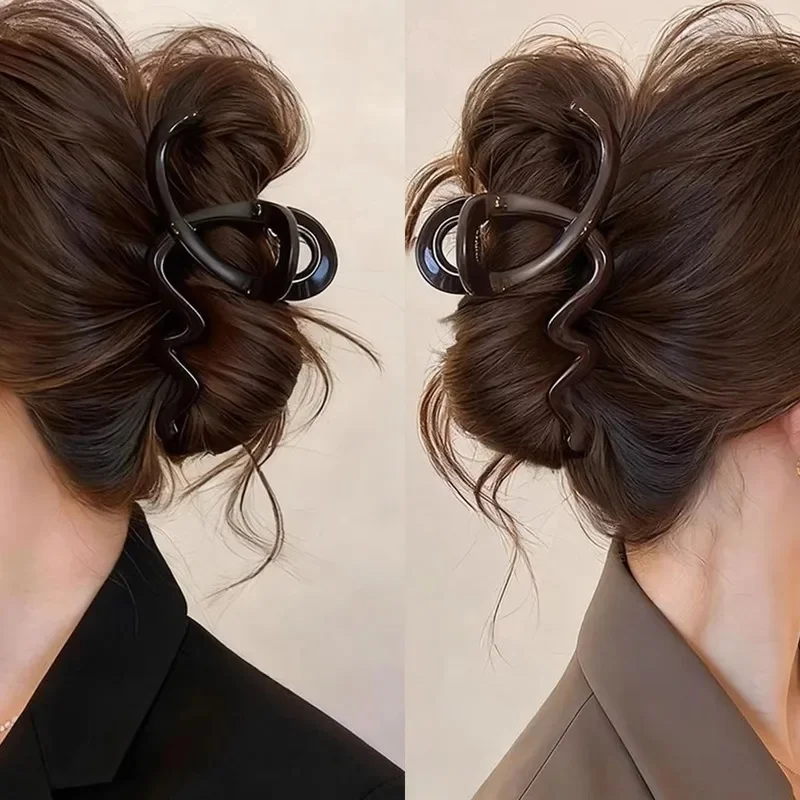 2Pcs/Set Elegant Solid Wave Plastic Hair Claw Clip, Sweet Hair Ornament Hairpin for Women Girls Fashion Hair Accessories