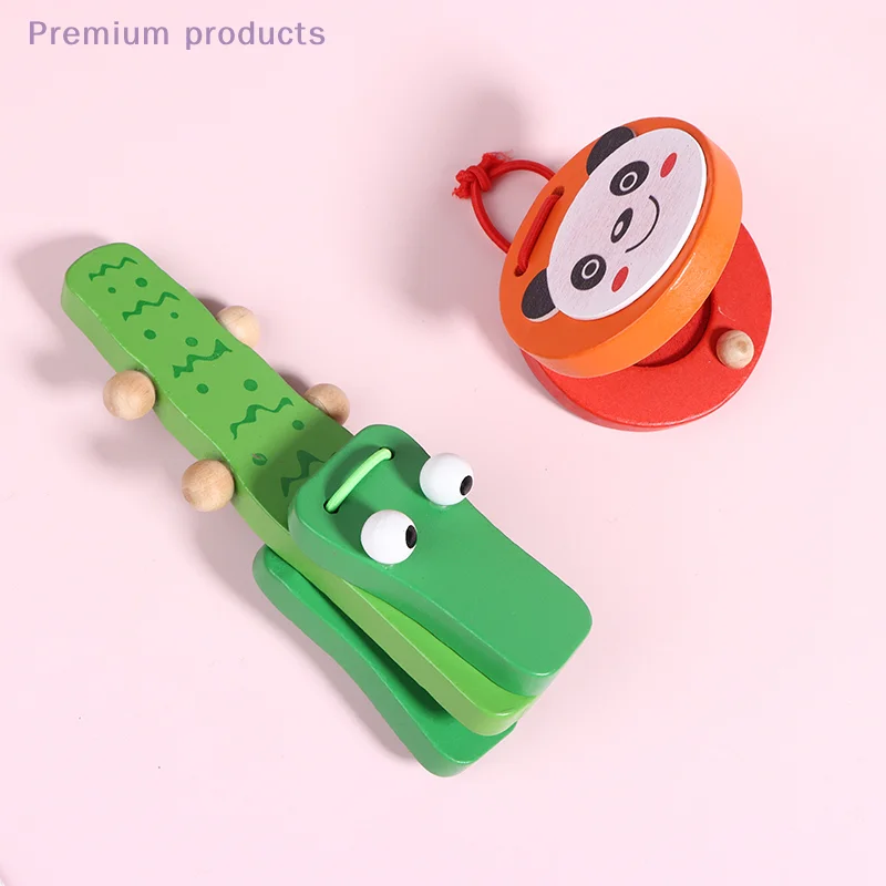 1Pc Bambini Strumenti Musicali Giocattoli Educativi Cartone Animato Coccodrillo In Legno/Castainetti Rotondi Strumenti Musicali Bambino Clapper Maniglia