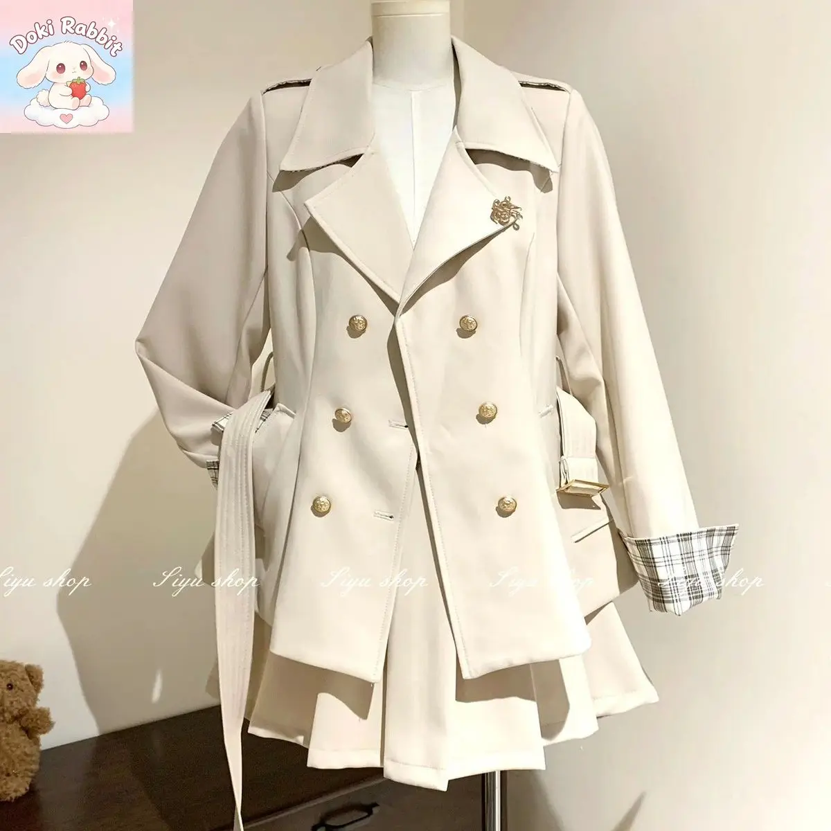 French Fall Women 2 Pieces Set Double Breasted Lapel Belted Waist Coat + Pleated Skirt Elegant Party Korean Fashion Y2k Outfits