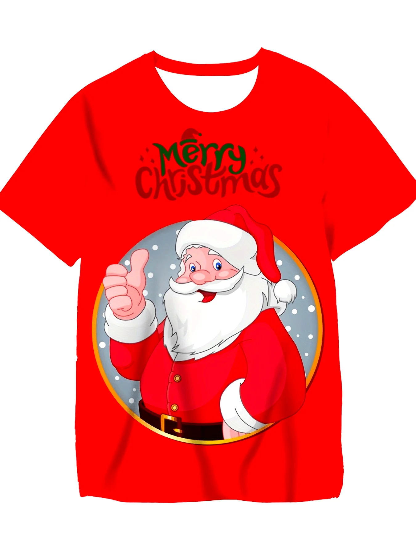 Kids Merry Christmas T-Shirt, Red Tee With Cartoon Santa Claus Thumbs Up Print Boys Girls Short Sleeve Holiday Graphic Tee