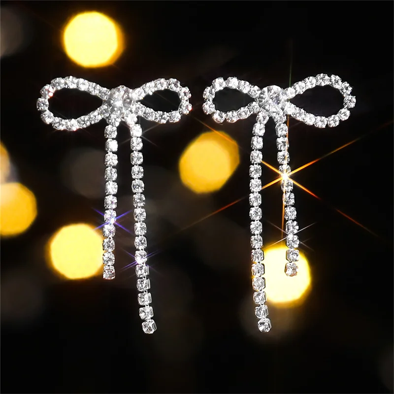 Elegante Strass-Schleifen-Quasten-Ohrringe für Frauen, lebendige, zarte, bunte Kristall-Quasten-Ohrringe, Party-Schmuckzubehör – Detail 15