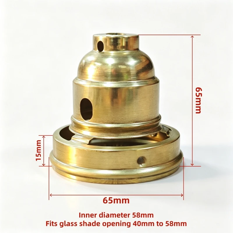 Brass E27 Lamp Holder with Shade Clamp, Fits Glass Shade Opening 40mm-58mm, Vintage Light Socket for Lighting Accessory