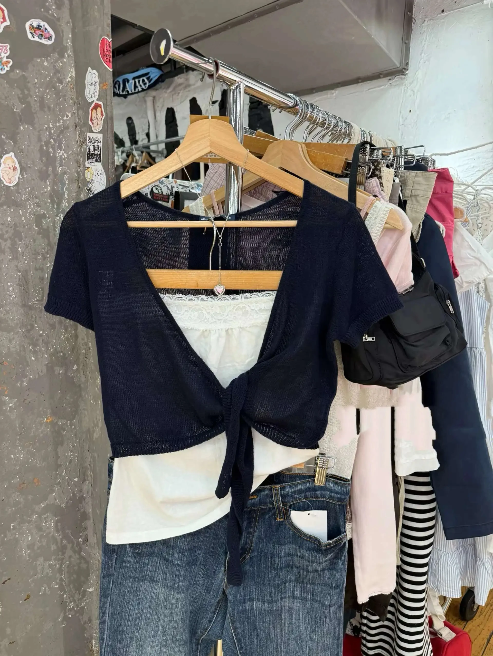Navy Lace-up Cardigan Women Co - Crop Cardigan Vintage recension och pris