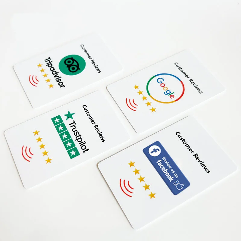 Custom NFC PVC Stand Social Media Review Bank Restaurant Store NFC Tap Card Display Stand