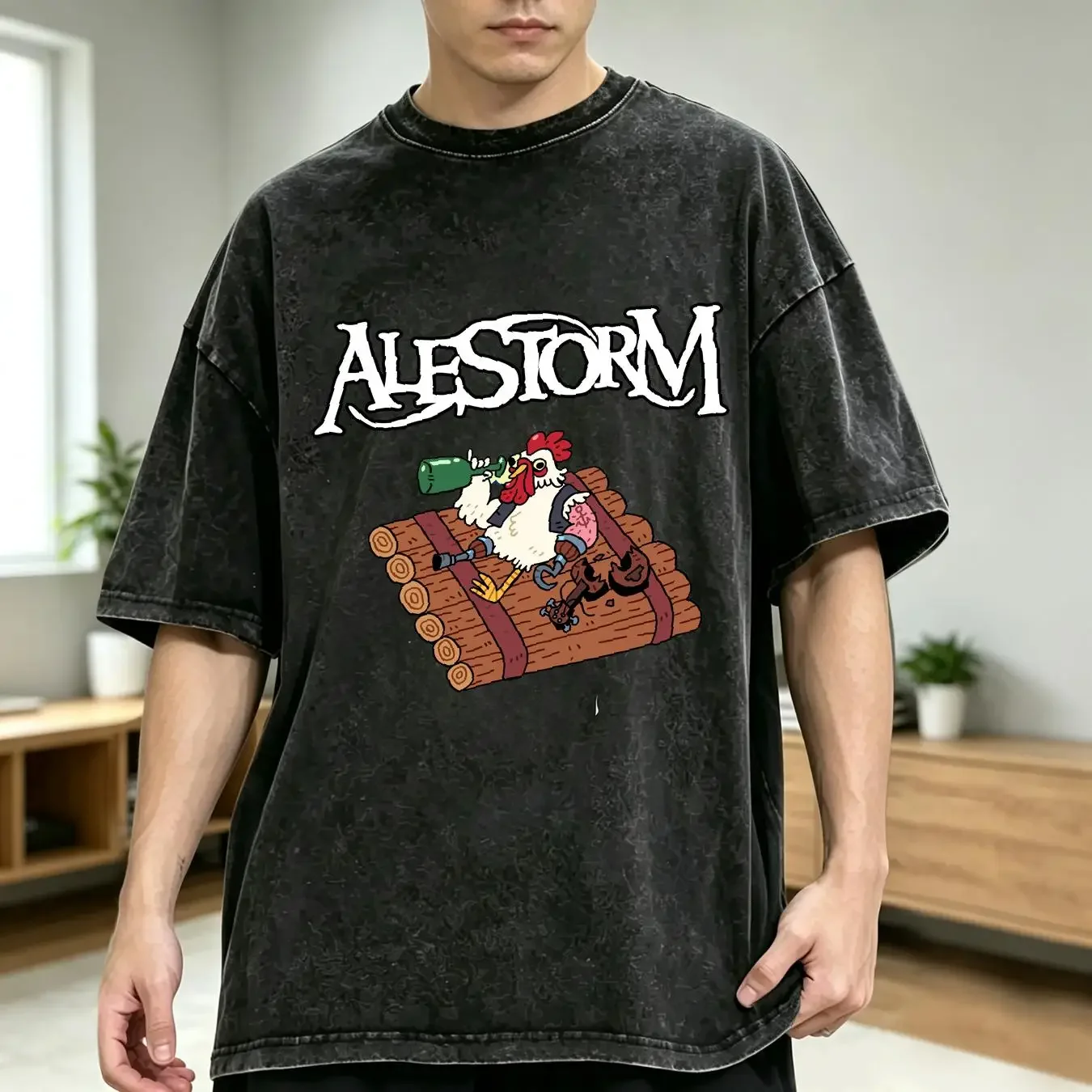 washed T Shirt Alestorm band caricature Blue All Sizes Short sleeve S 5Xl 1F1968 long or sleeves vintage Washed fashion Unisex