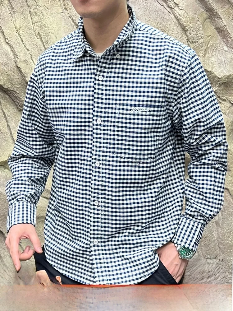 

Long Sve Cotton irt Vintage Plaid Color Woven Men's Faionable Loose Fit Autumn Clothing Button Closure